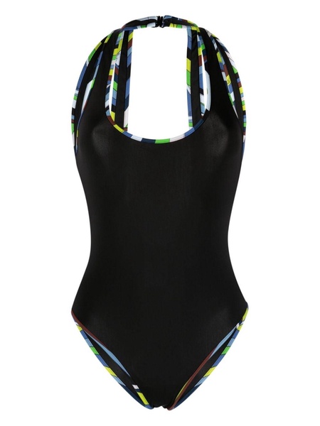 Iride-print cut-out swimsuit