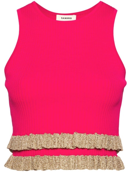 ruffled-detailing ribbed-knit tank top