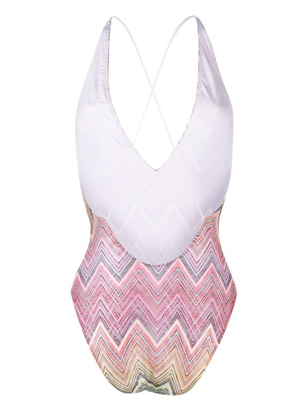 V-neck zigzag-print swimsuit