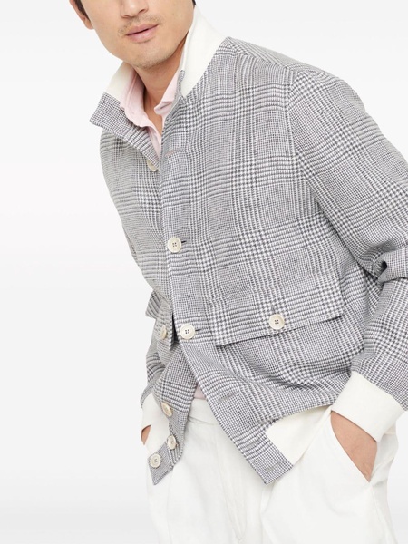 houndstooth linen blend shirt jacket