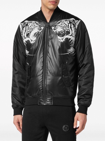 tiger-print zipped bomber jacket