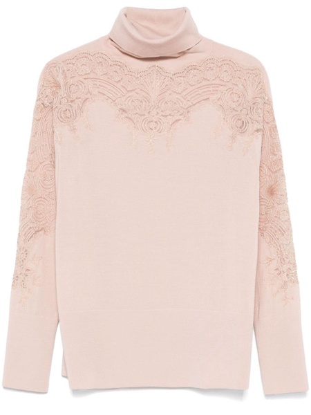 lace-appliqué sweater