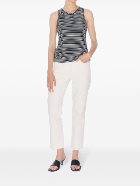 striped fine-rib organic-cotton vest