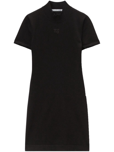 logo-embossed mock-neck dress