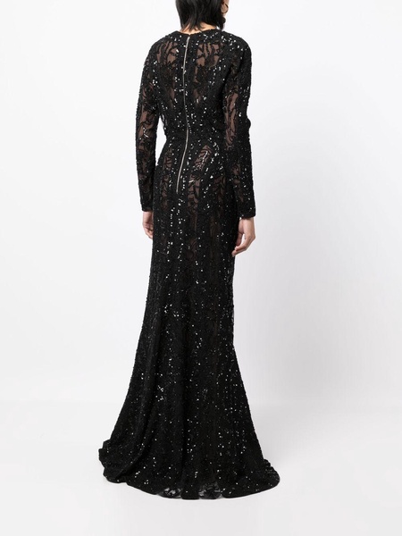 sequined long-sleeve fishtail gown