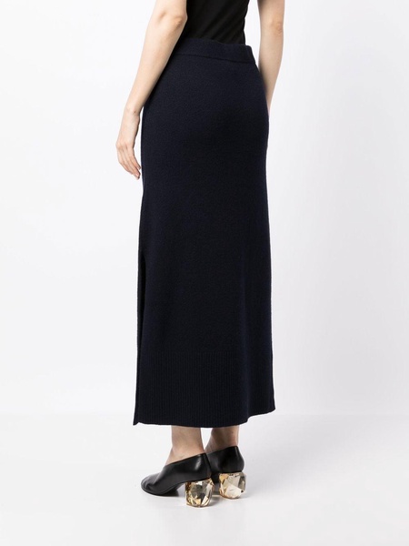 high-waisted knitted midi skirt