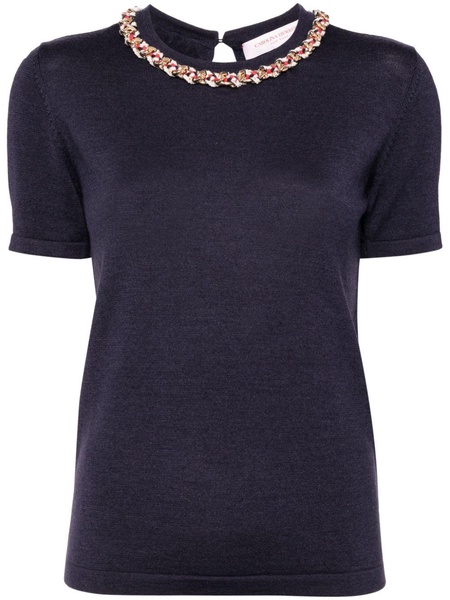 chain-embellished crew-neck knitted top