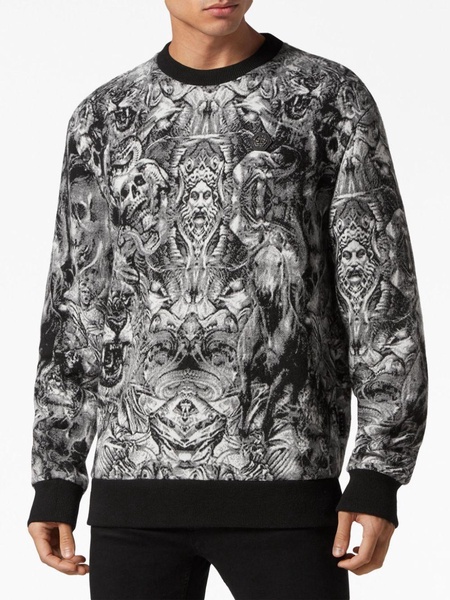 Tattoo-jacquard crew-neck jumper