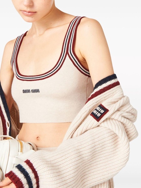 stripe-trim cashmere cropped top