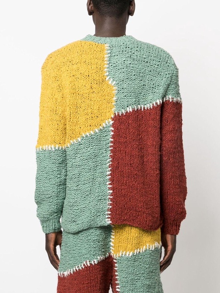 decorative-stitching knitted cotton jumper