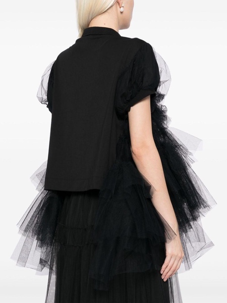 tulle frill puff sleeve Polo shirt