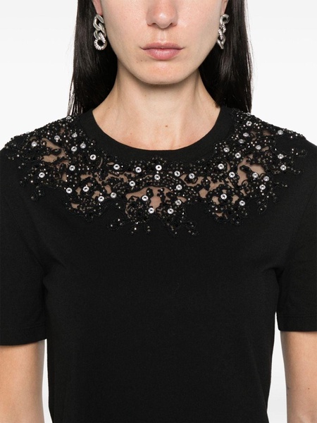 crystal-embellished lace-panel T-shirt