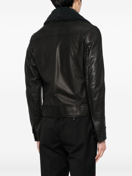 shearling-collar leather jacket