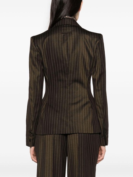 pinstriped double-breasted wool blend blazer