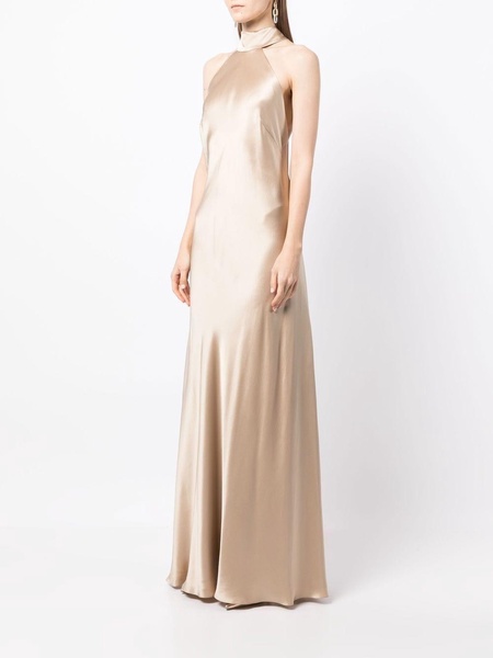 backless halter-neck tie gown