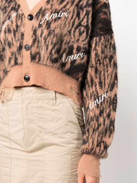 leopard-print cropped cardigan