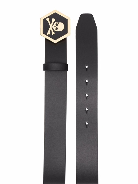 leather skull-buckle belt