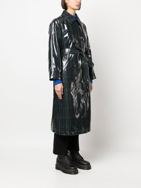 tartan-print trench coat