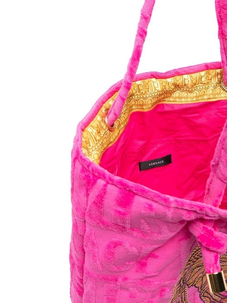 Pink Medusa Head Crystal Embellished Tote Bag