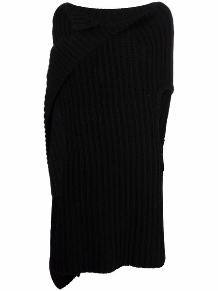 asymmetric ribbed-knit wool top