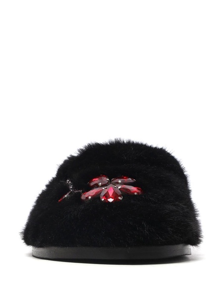 crystal-embellished faux-fur slipers