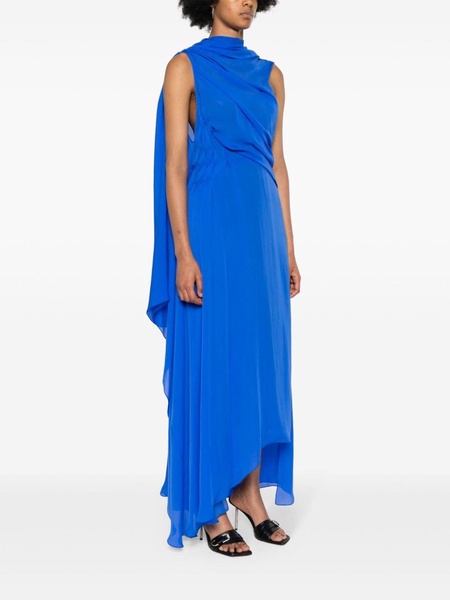 Draped asymmetric silk satin gown