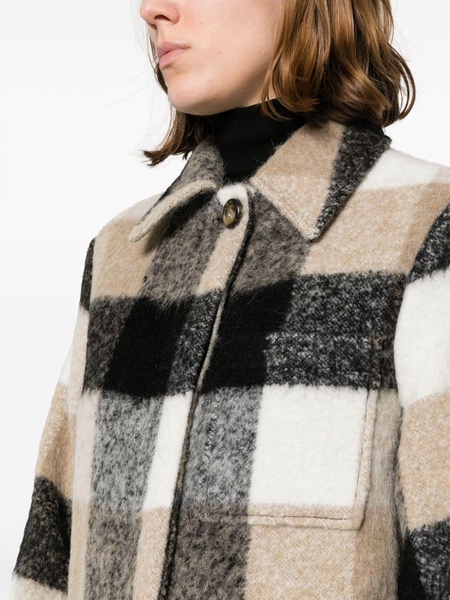 plaid-check fringed-hem coat