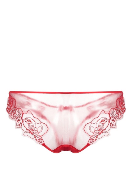 Lindie floral-embroidered tulle briefs