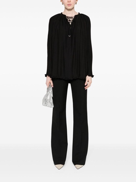 long-sleeve pleated blouse