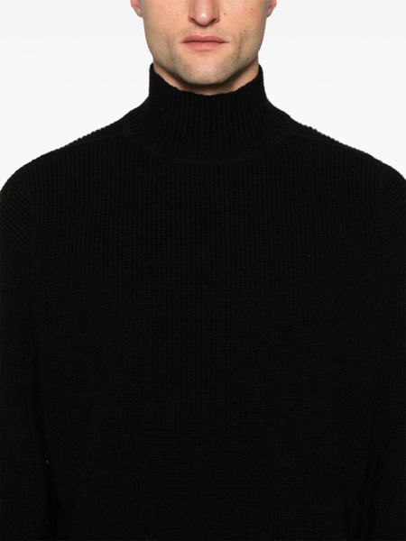 Black Fisherman's-Knit Wool Sweater