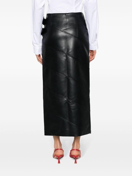 buckle-fastening faux-leather wrap skirt