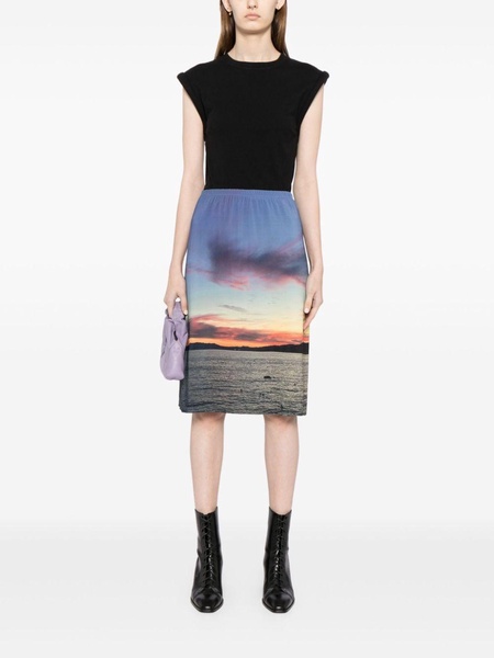 Sharon Sunset-print midi skirt