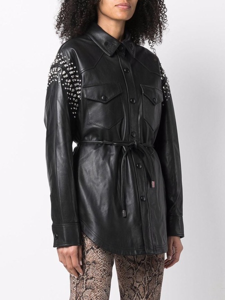 crystal-studded leather shirt 