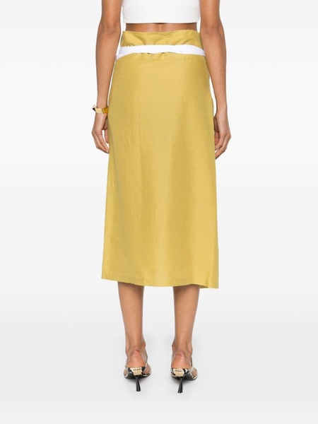 wraparound linen midi skirt