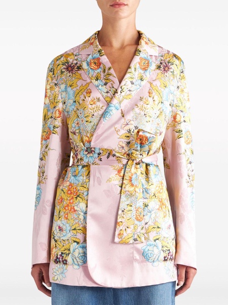 floral-jacquard belted silk jacket