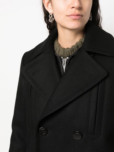 layered double-breasted wool coat