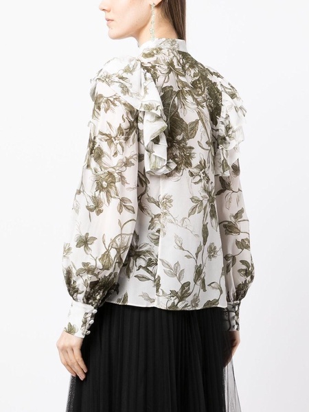 floral-print bishop-sleeve blouse