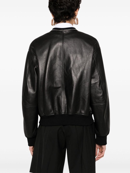 Black Zip-Up Leather Bomber Jacket 