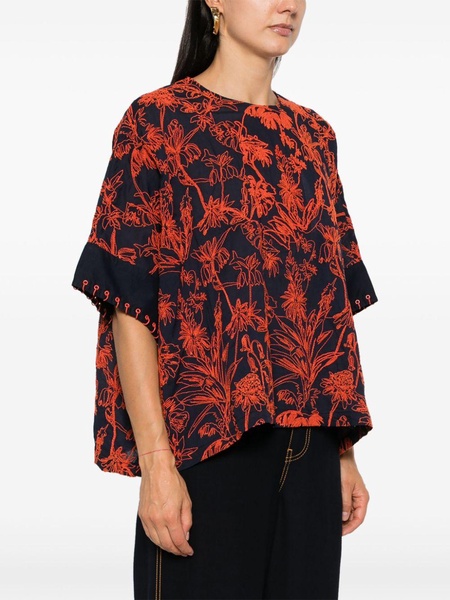 floral-embroidered top