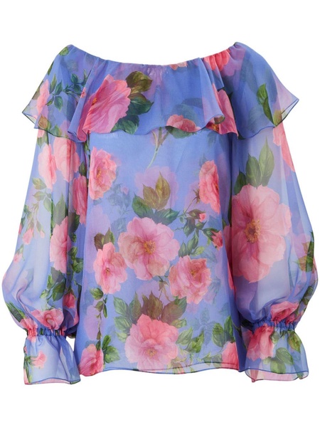 rose-print chiffon blouse