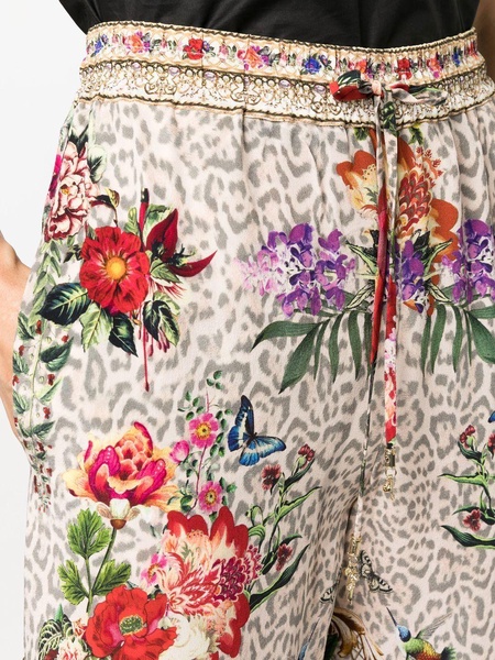 flared floral-print trousers