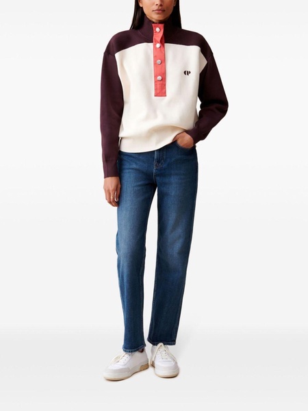 Logo-embroidered funnel-neck woven jumper