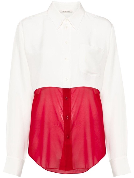 White And Red Panelled Silk Shirt