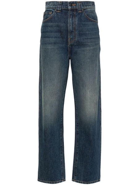 high-waisted straight-leg jeans