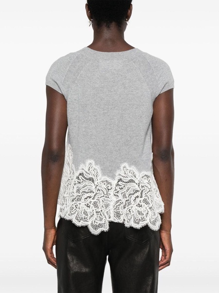 lace-panel cashmere top