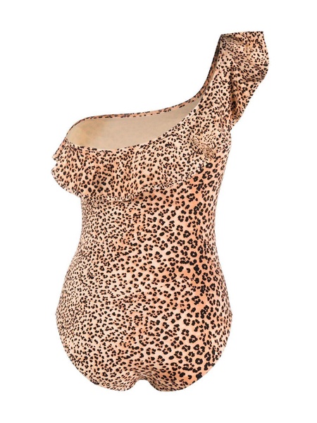 one-shoulder slow leopard swimsuit