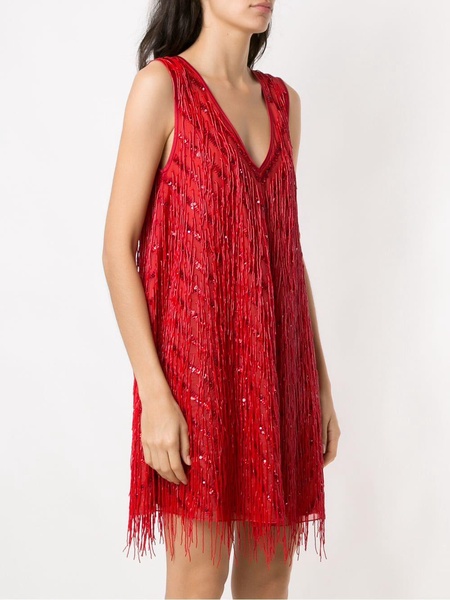 fringed shift silk dress