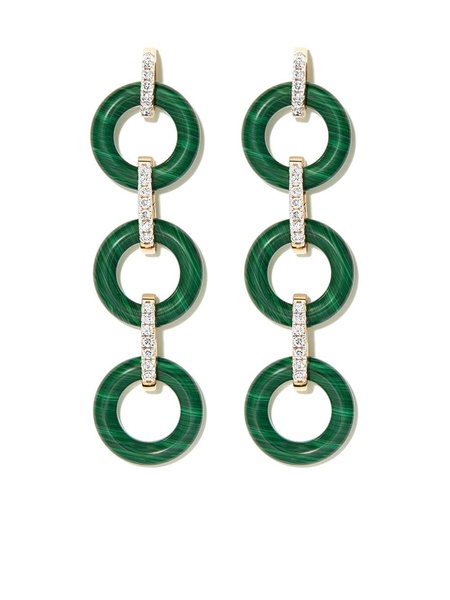 14kt yellow gold malachite and diamond drop earrings