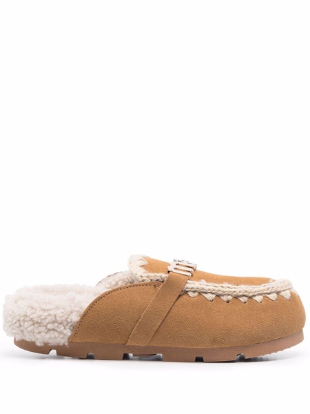 logo-plaque shearling mules