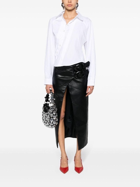 buckle-fastening faux-leather wrap skirt